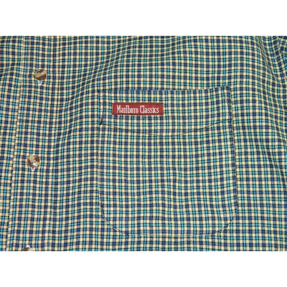 Marlboro Classics Men's Check Long Sleeve Shirt Blue 100% Wool Cowboy Size Large - Picture 4 of 12